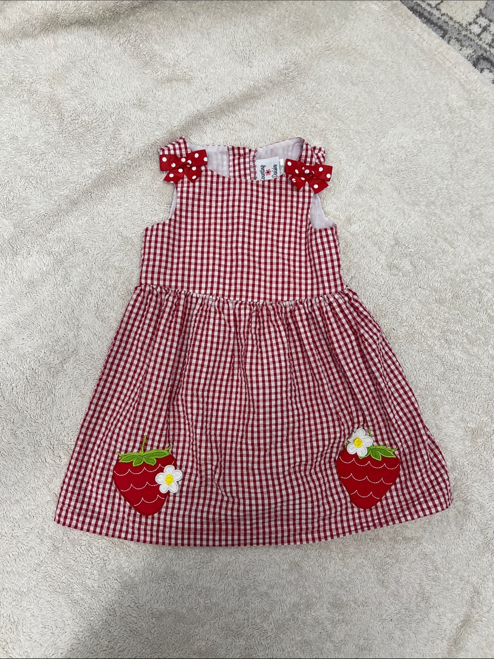 Red Gingham Strawberry Appliqué Toddler Dress
